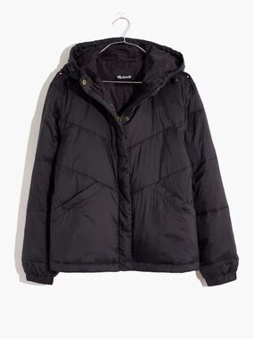 Madewell Black Chevron Quilted Hooded Packable Puffer Jacket